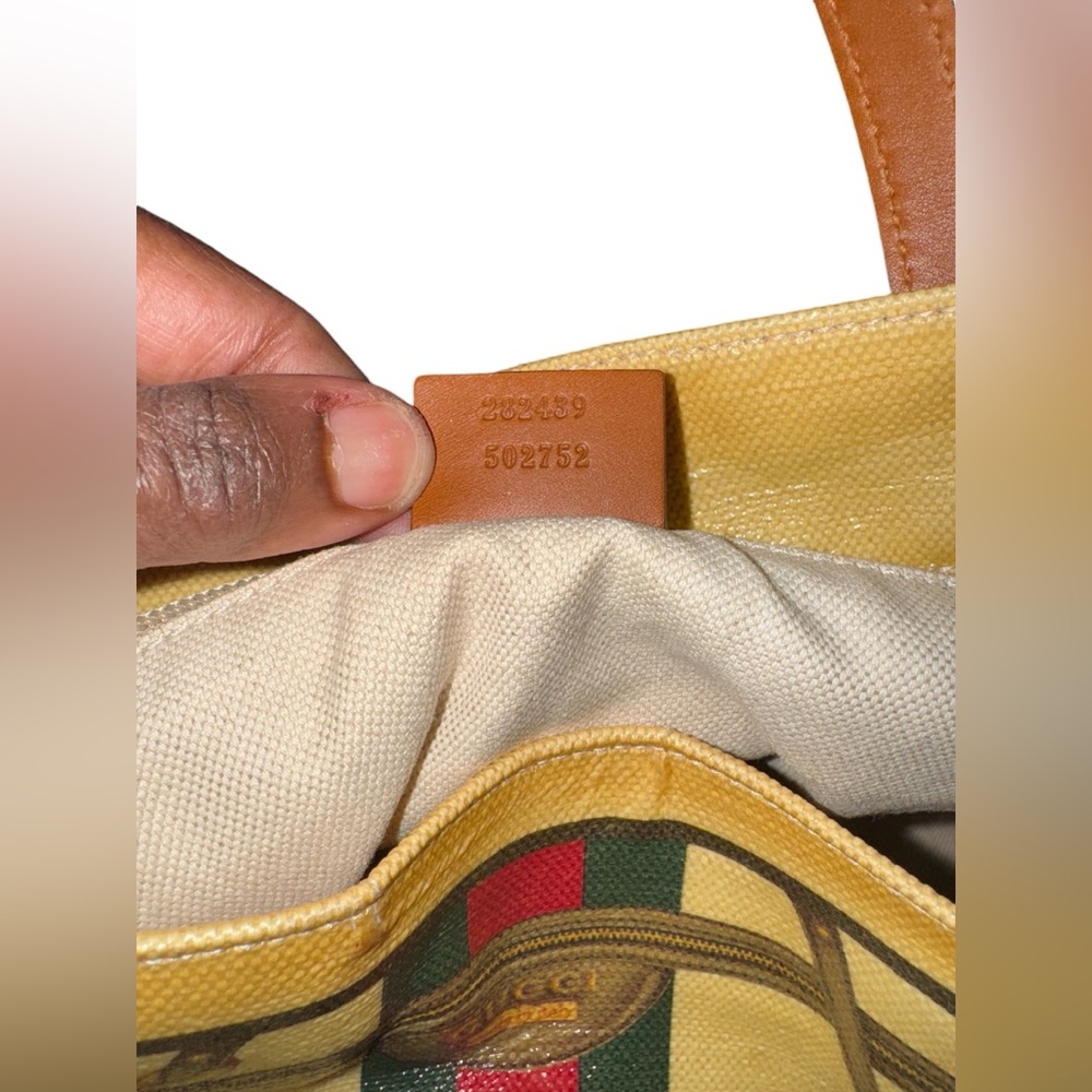 Vintage GUCCI Bag Ladies Tote Bag Shelly Line Coated Canvas Yellow pre- owned - Picture 11 of 14